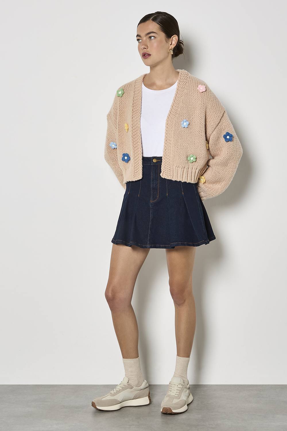 Apricot Pleated Denim Mini Skirt In Blue