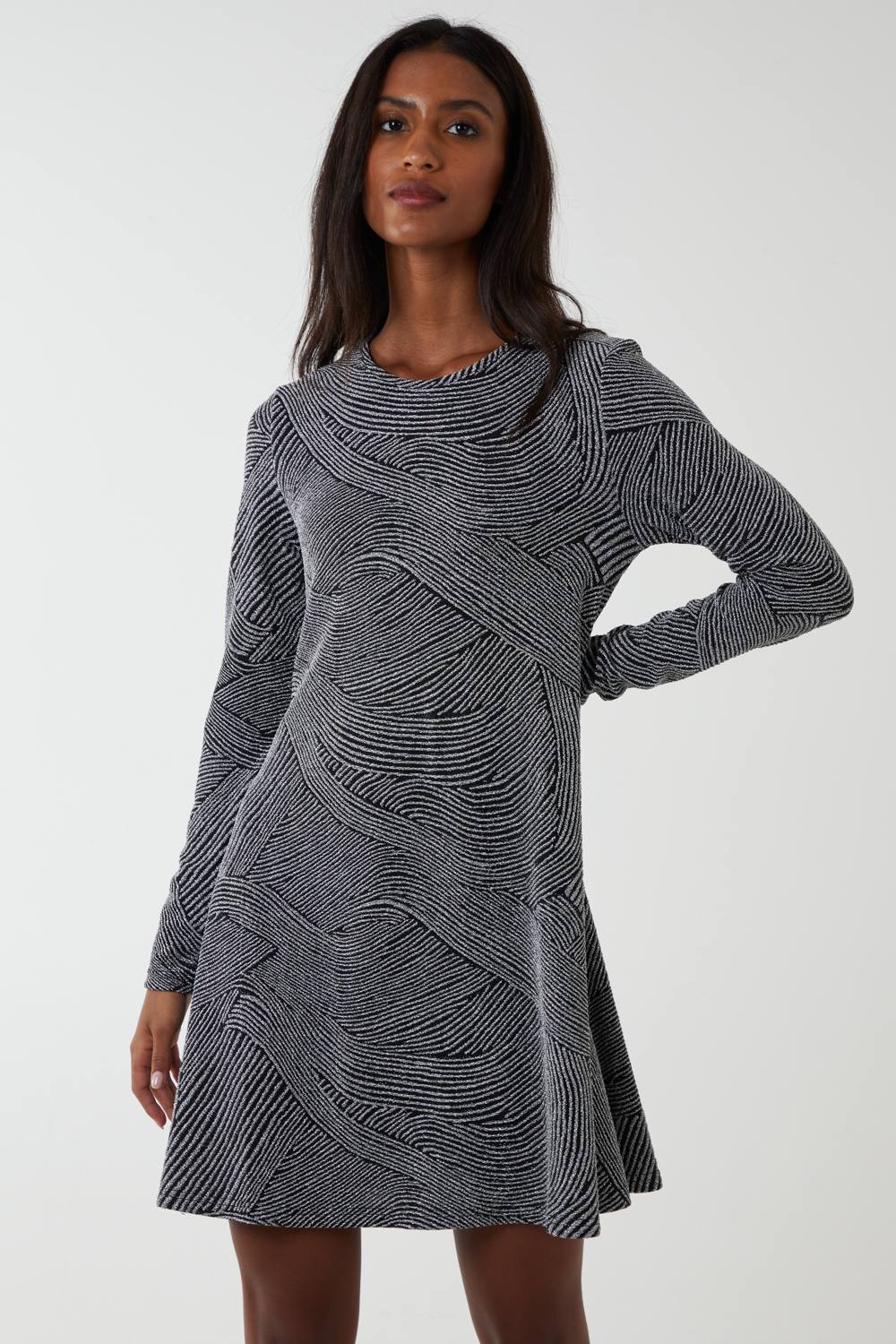 Blue Vanilla Swing Metallic Mini Dress In Silver