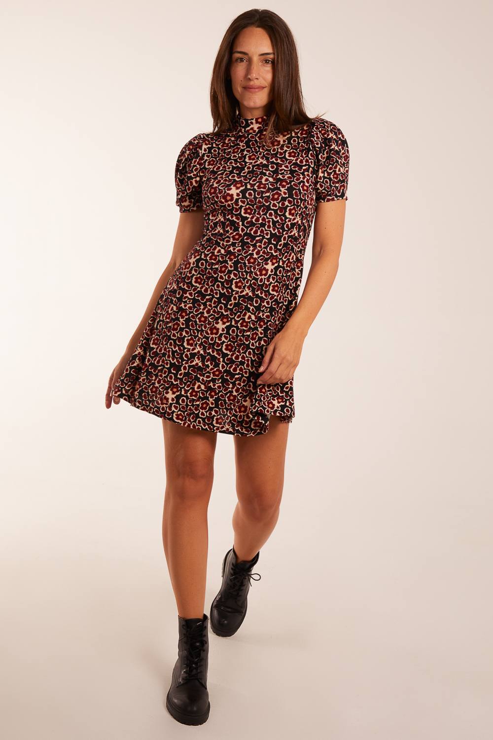 Blue Vanilla Floral Animal Smock Mini Dress
