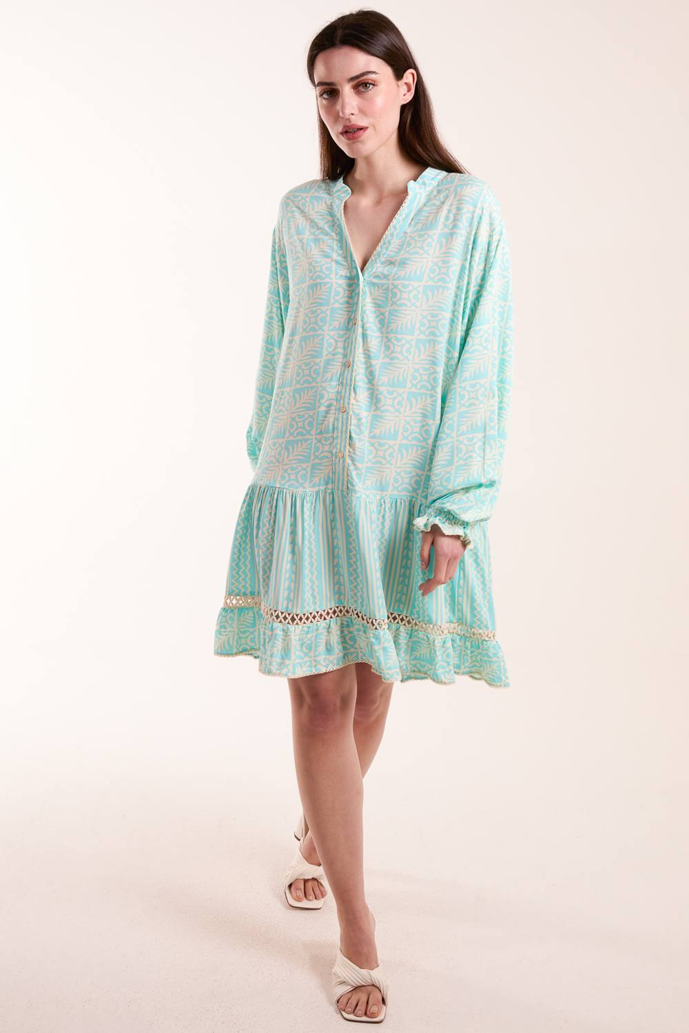 Blue Vanilla Tiered Button Down Mini Dress With Tier