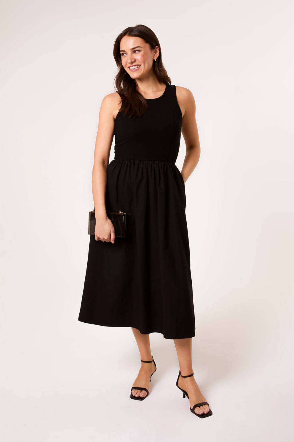 Blue Vanilla Black Mix Fabric Midi Dress