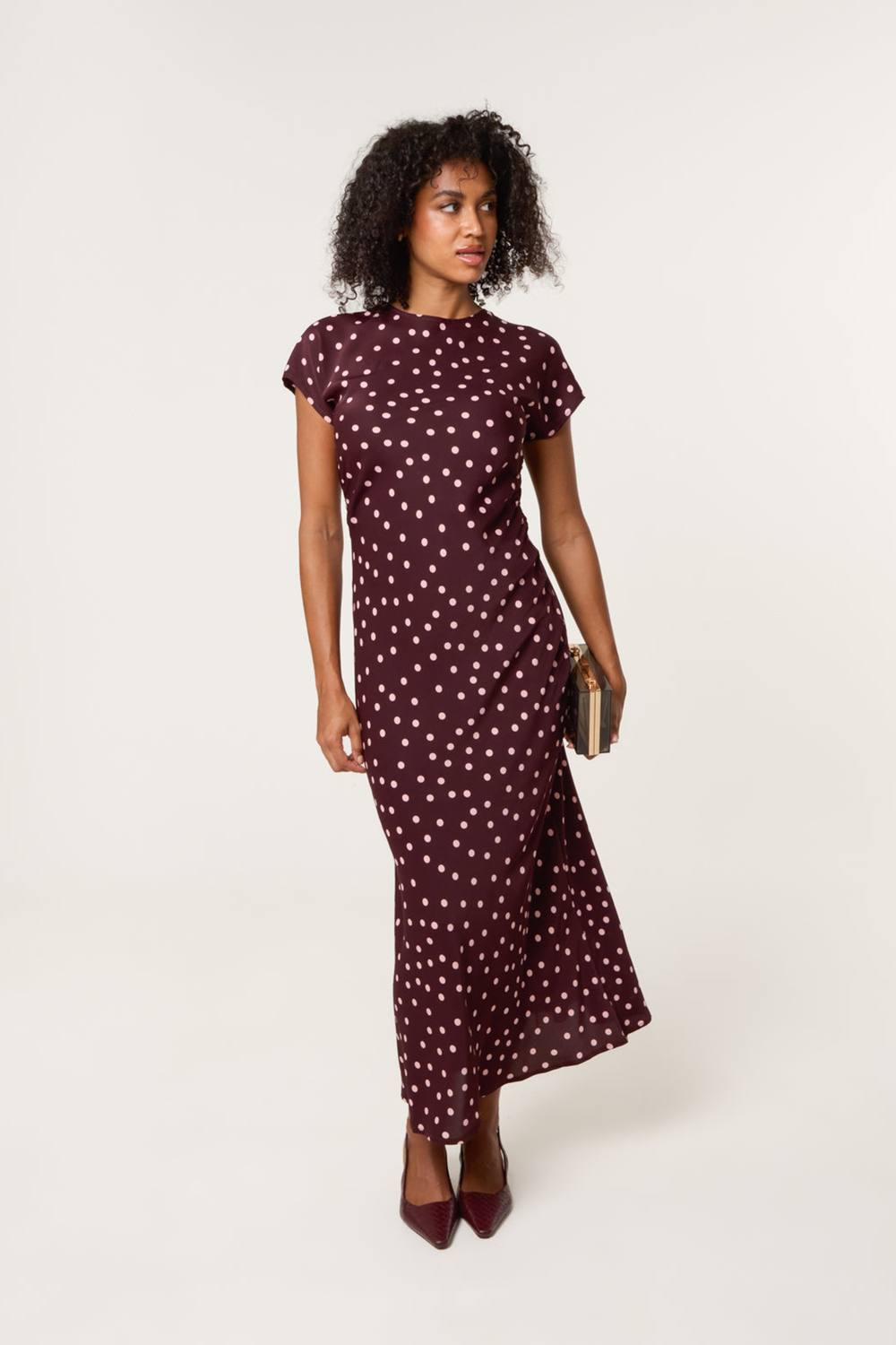 Blue Vanilla Dark Red Spot Ruched Side Dress