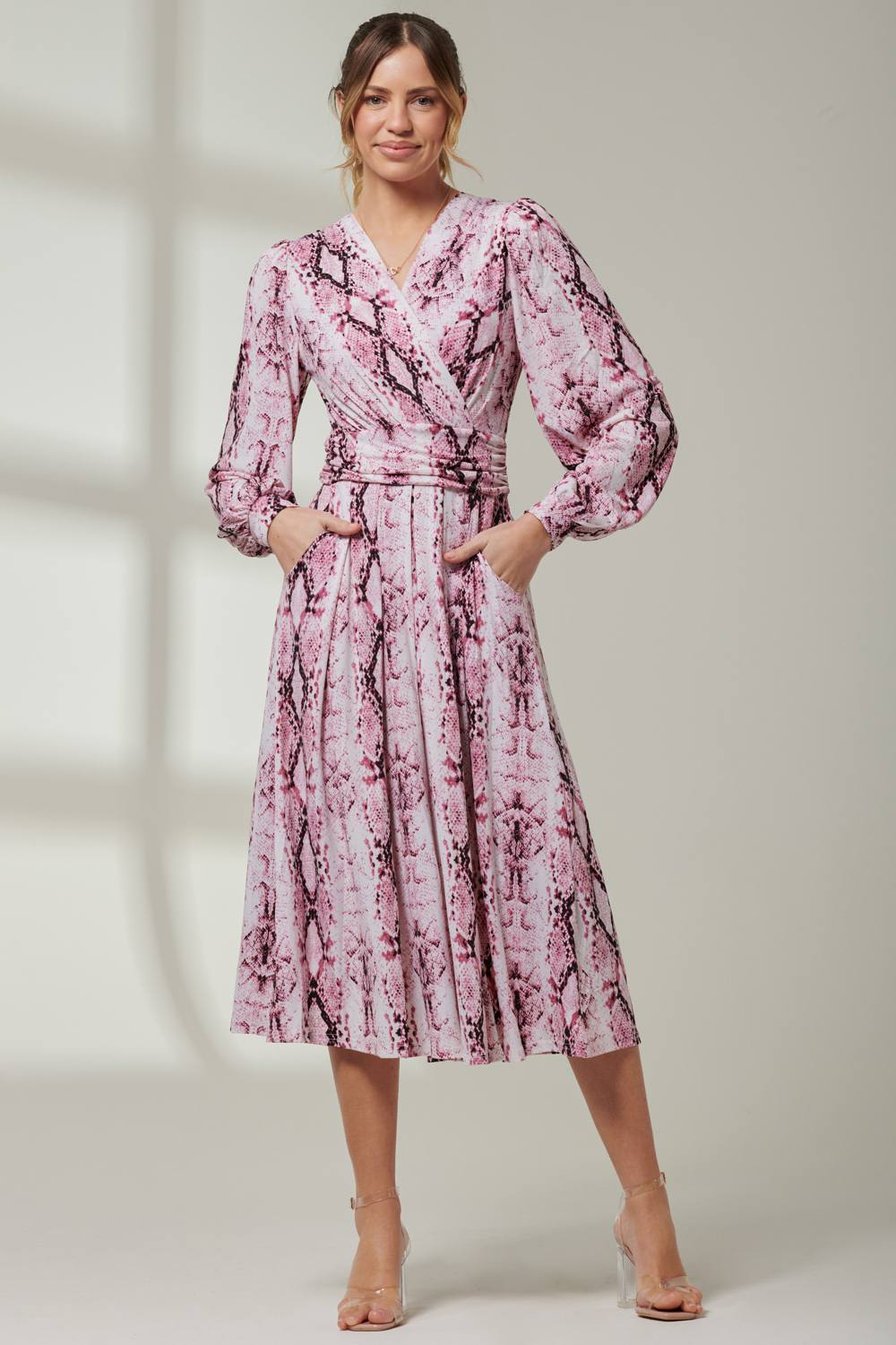 Jolie Moi Harper Long Sleeve Jersey Dress In Light Pink