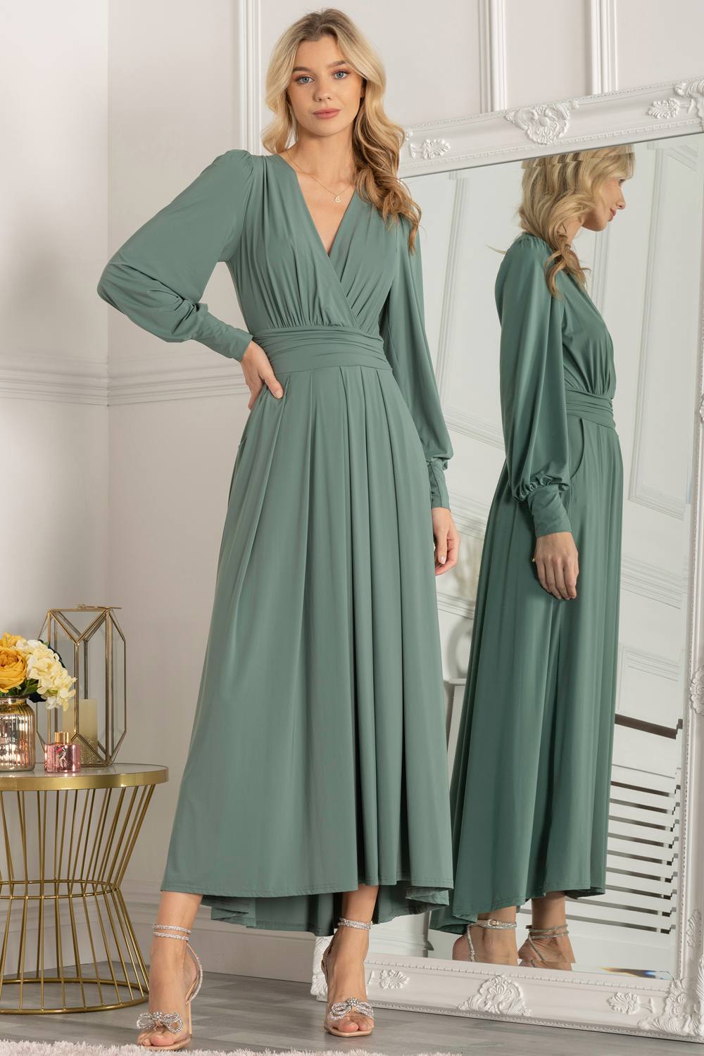 Jolie Moi Rashelle Jersey Long Sleeve Maxi Dress In Green