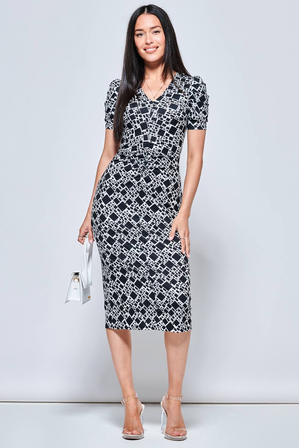 Jolie Moi V Neck Bodycon Midi Dress In Black
