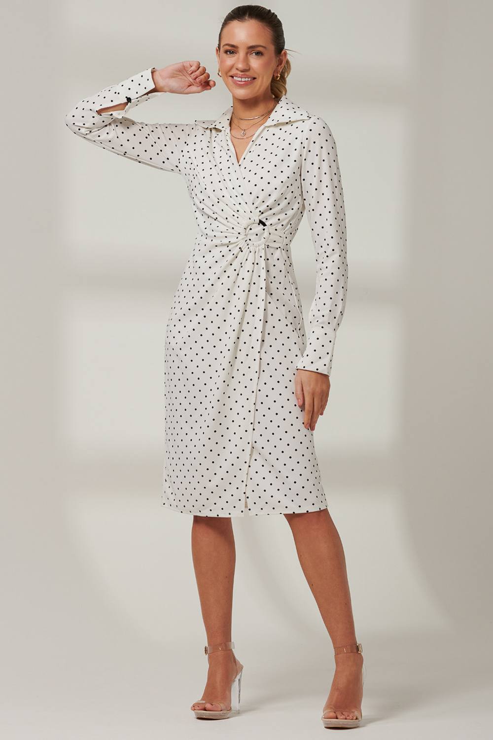 Jolie Moi Wrap Front Buckle Detail Shirt Dress In White