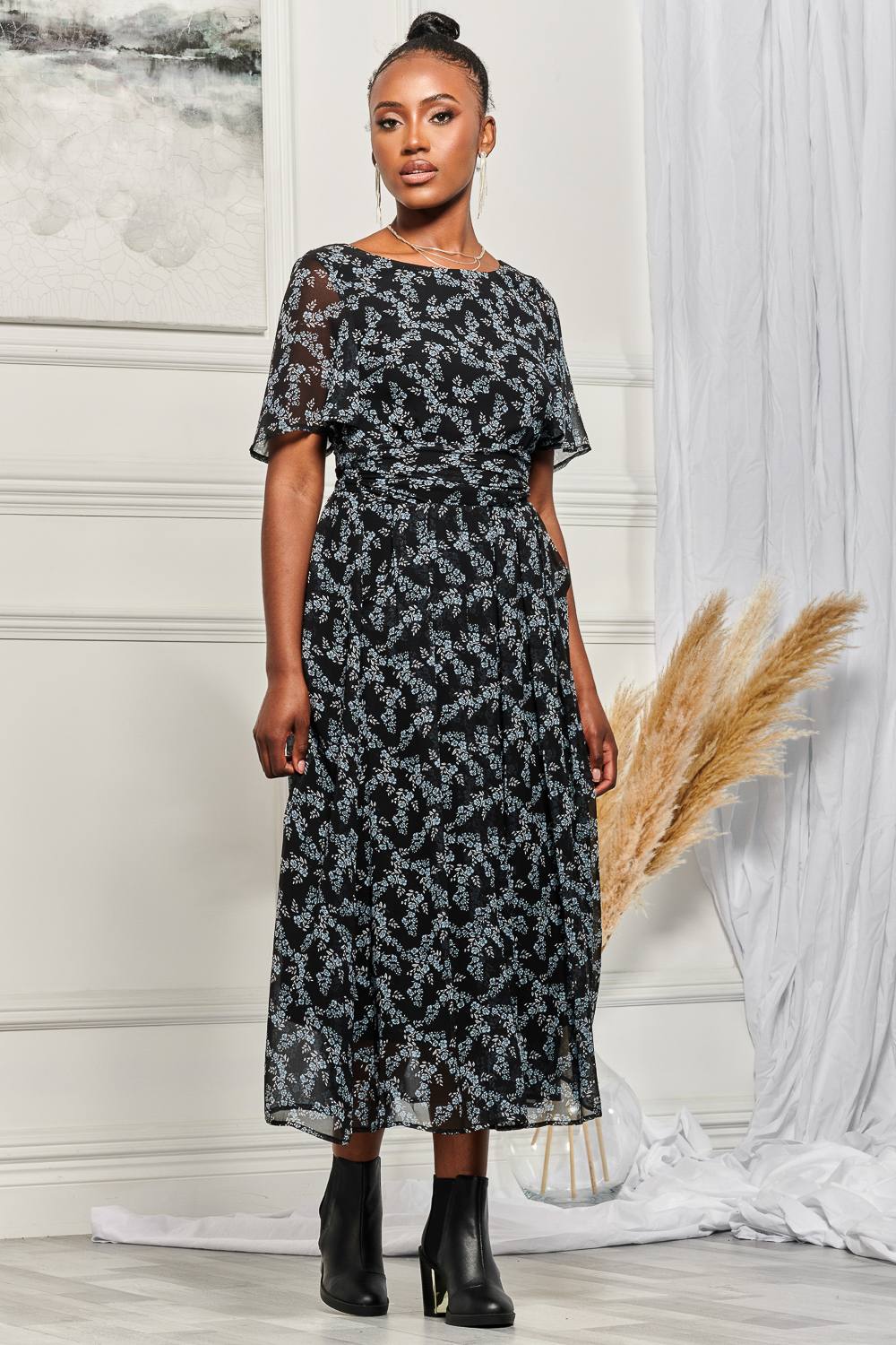 Jolie Moi Angel Sleeve Chiffon Maxi Dress In Black