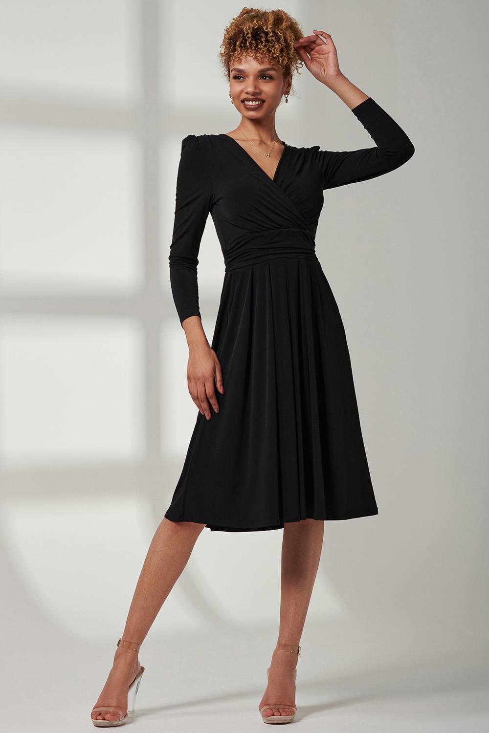 Jolie Moi Plain Long Sleeve Jersey Midi Dress In Black