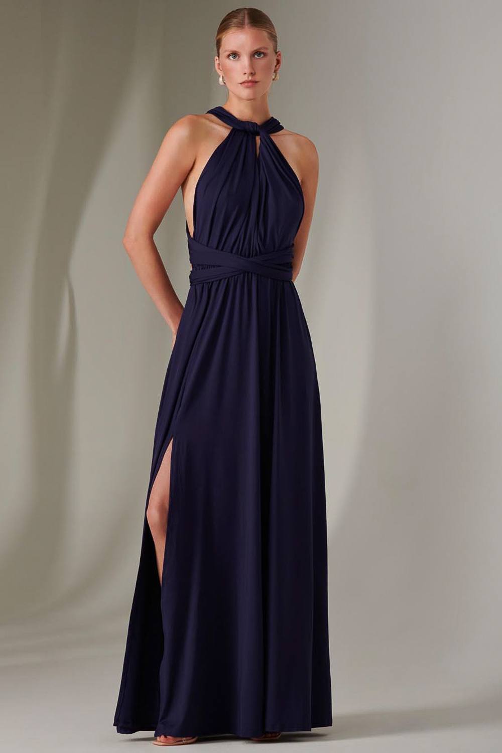 Jolie Moi Halter Neck Maxi Bridesmaid Dress In Navy