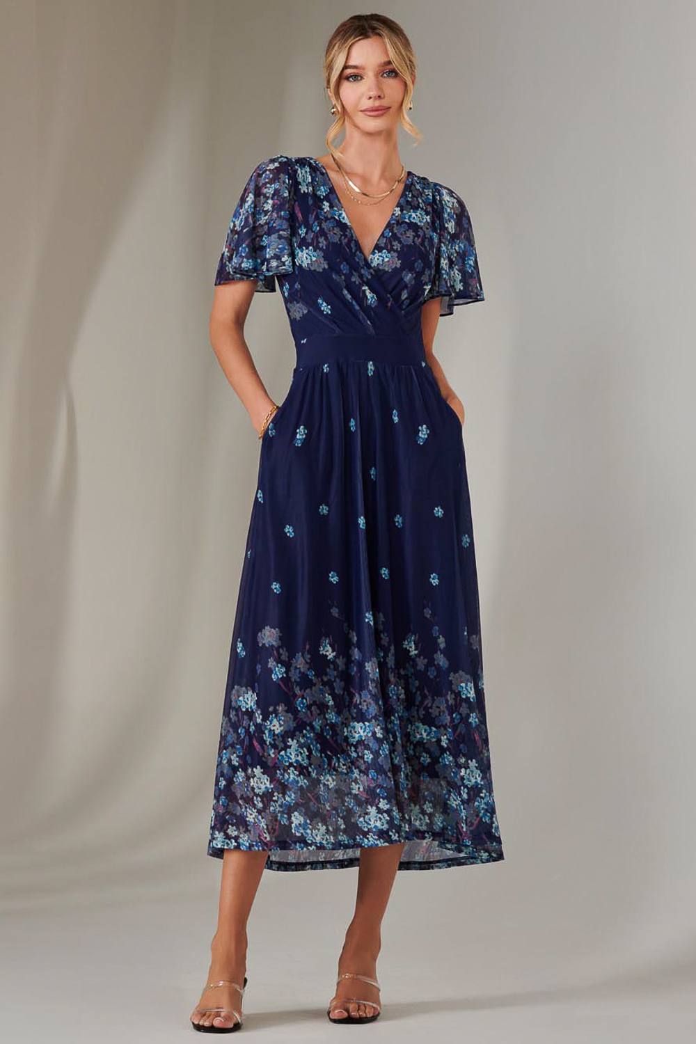 Jolie Moi Wrap Maxi Dress In Navy
