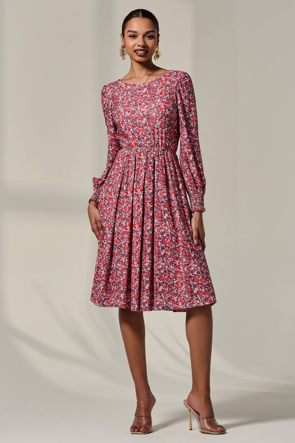 Jolie Moi Long Sleeve Jersey Midi Dress