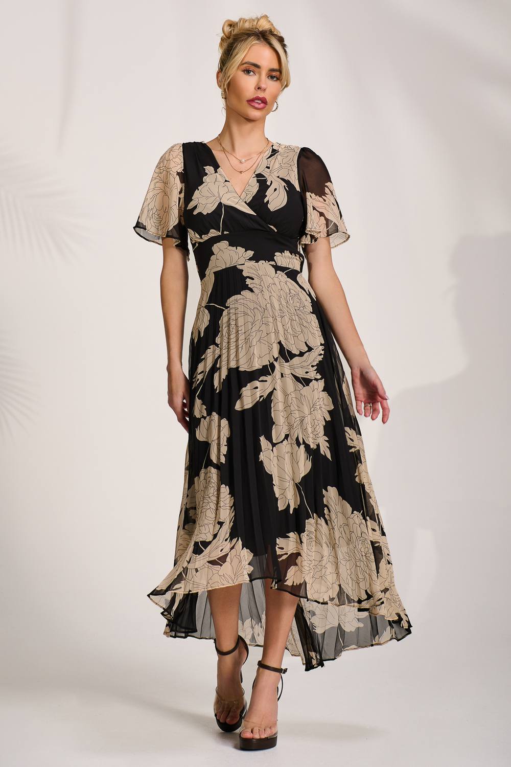 Jolie Moi Pleated Chiffon Maxi Dress In Black