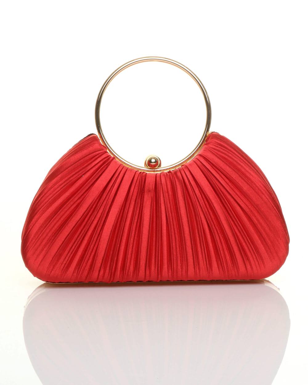 Ajvani Satin Pleated Wedding Bridal Prom Party Clutch Grab Handbag Bag In Red