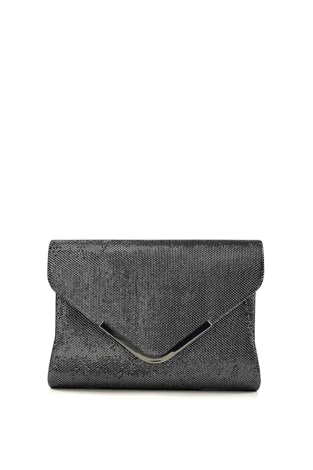 Xy London 'cara' Chrome Trim Clutch Envelope Bag With Chain Strap In Black