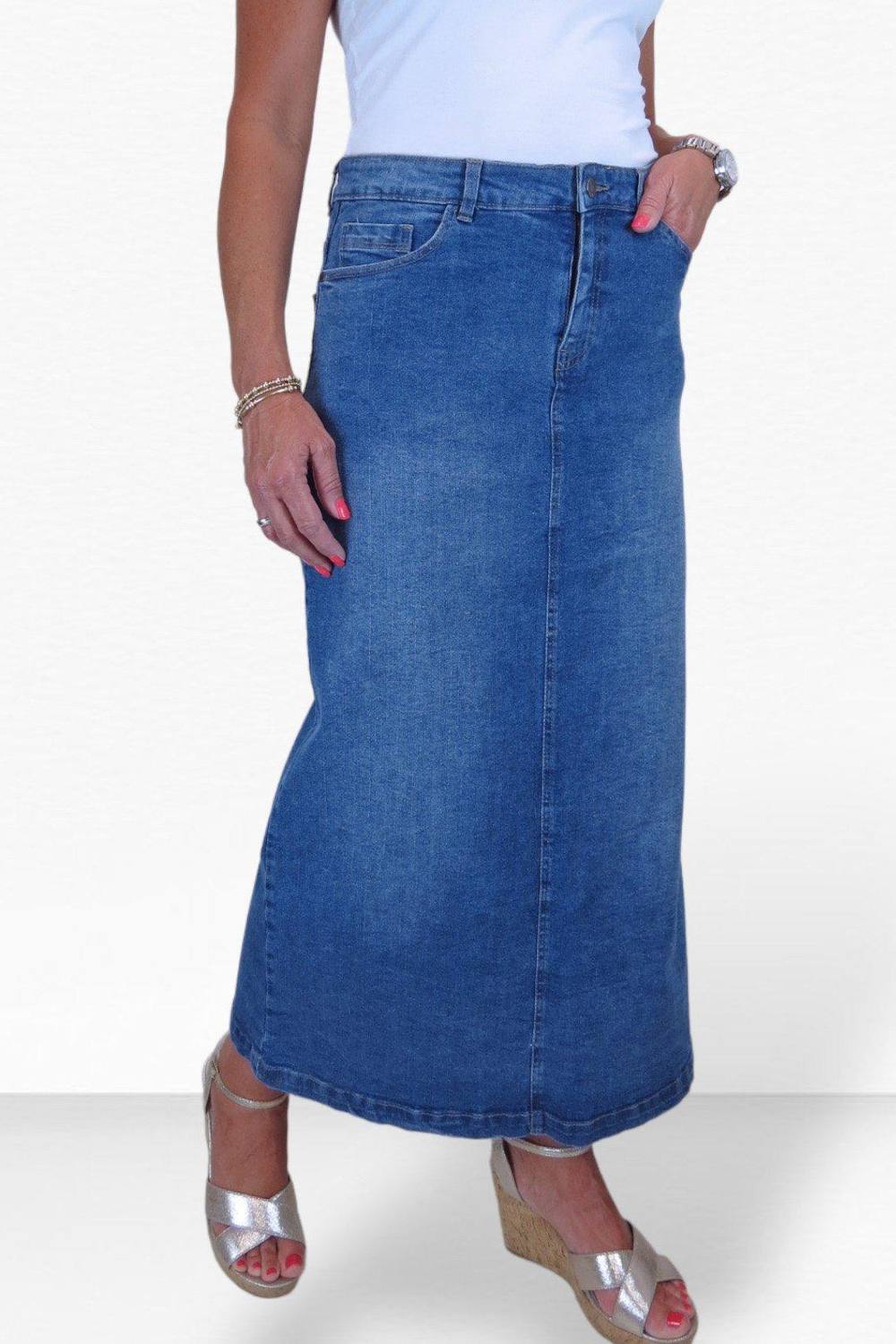Paulo Due Denim Maxi Skirt In Mid Blue