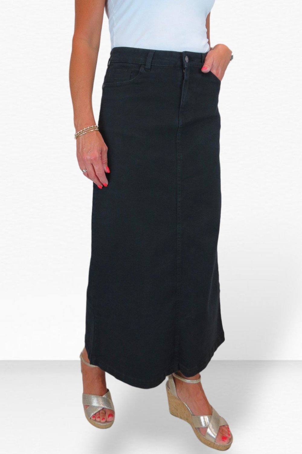 Paulo Due Denim Maxi Skirt In Jet Black