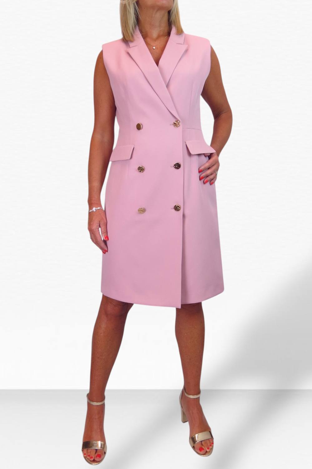 Paulo Due Sleeveless Double Breasted Blazer Dress In Pink