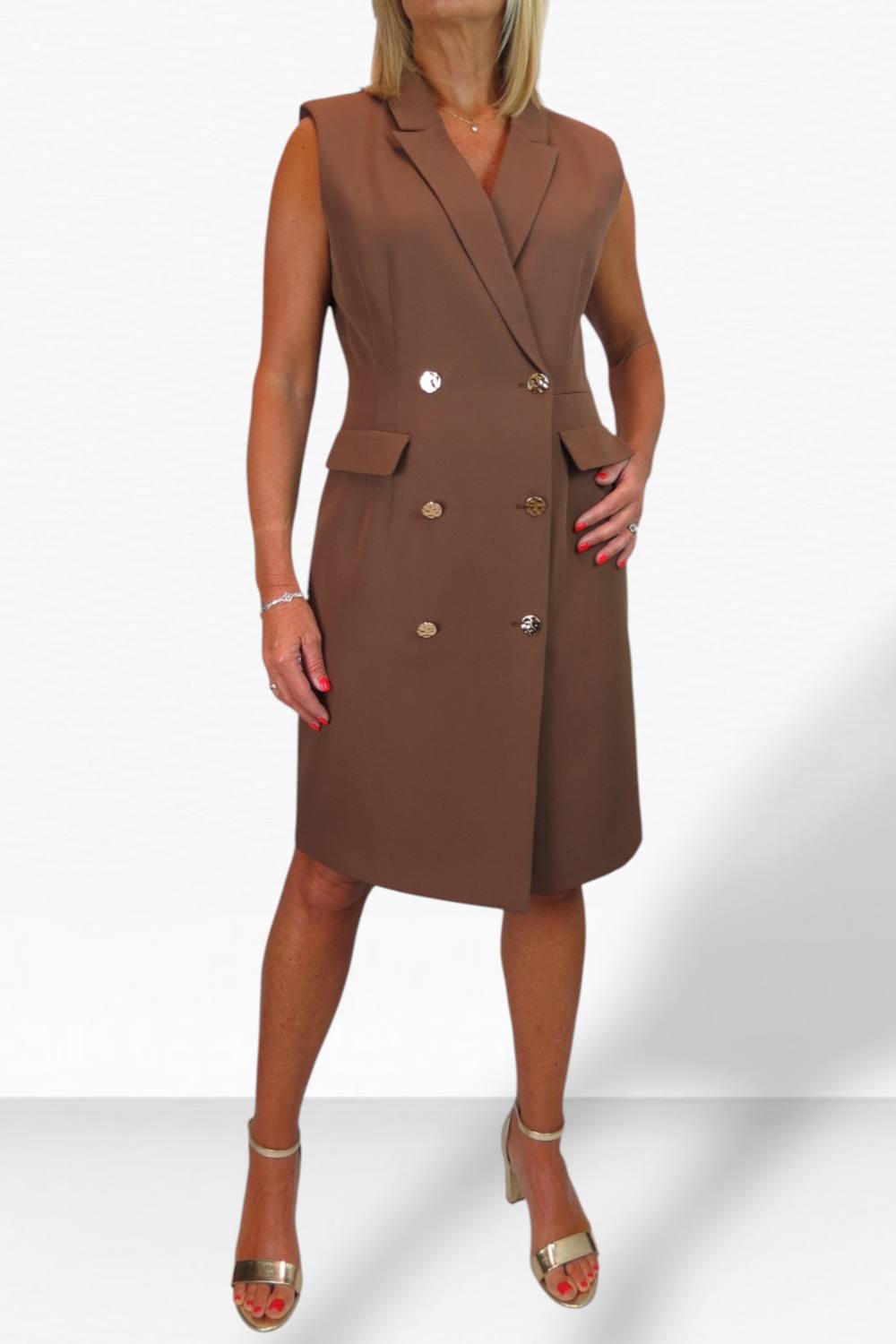 Paulo Due Sleeveless Double Breasted Blazer Dress In Tan