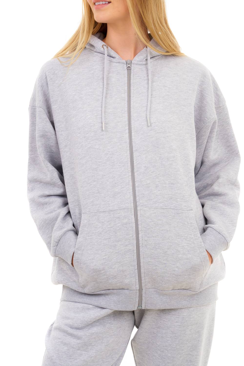 Smart Living Cozy Soft & Comfortable Over Sized Polycotton Zip-Up Hoodie In Grey