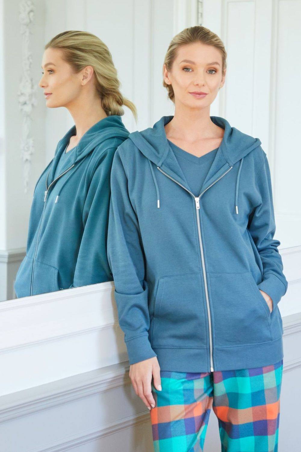 British Boxers "petrol" Cotton Zip-Up Hoodie In Teal