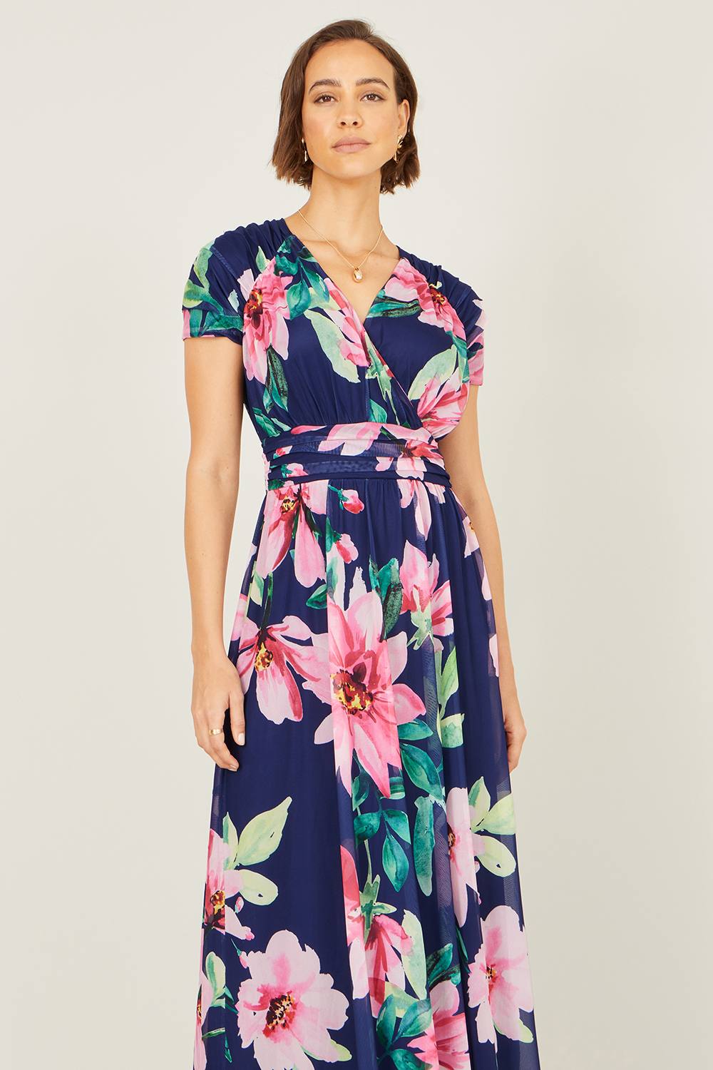 Yumi Navy Mesh Floral Maxi Dress