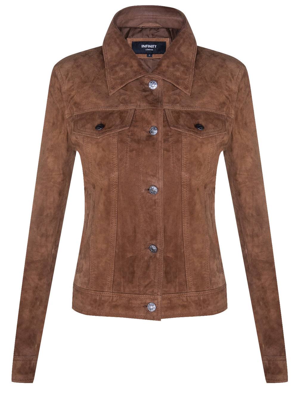 Infinity Leather Goat Suede Trucker Jeans Jacket-Astoria In Tan