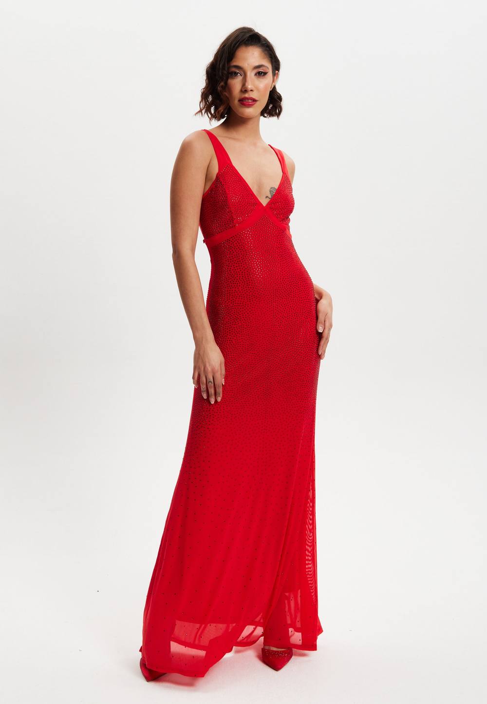 Liquorish Red Sequin Maxi Dress With Open Back Detail