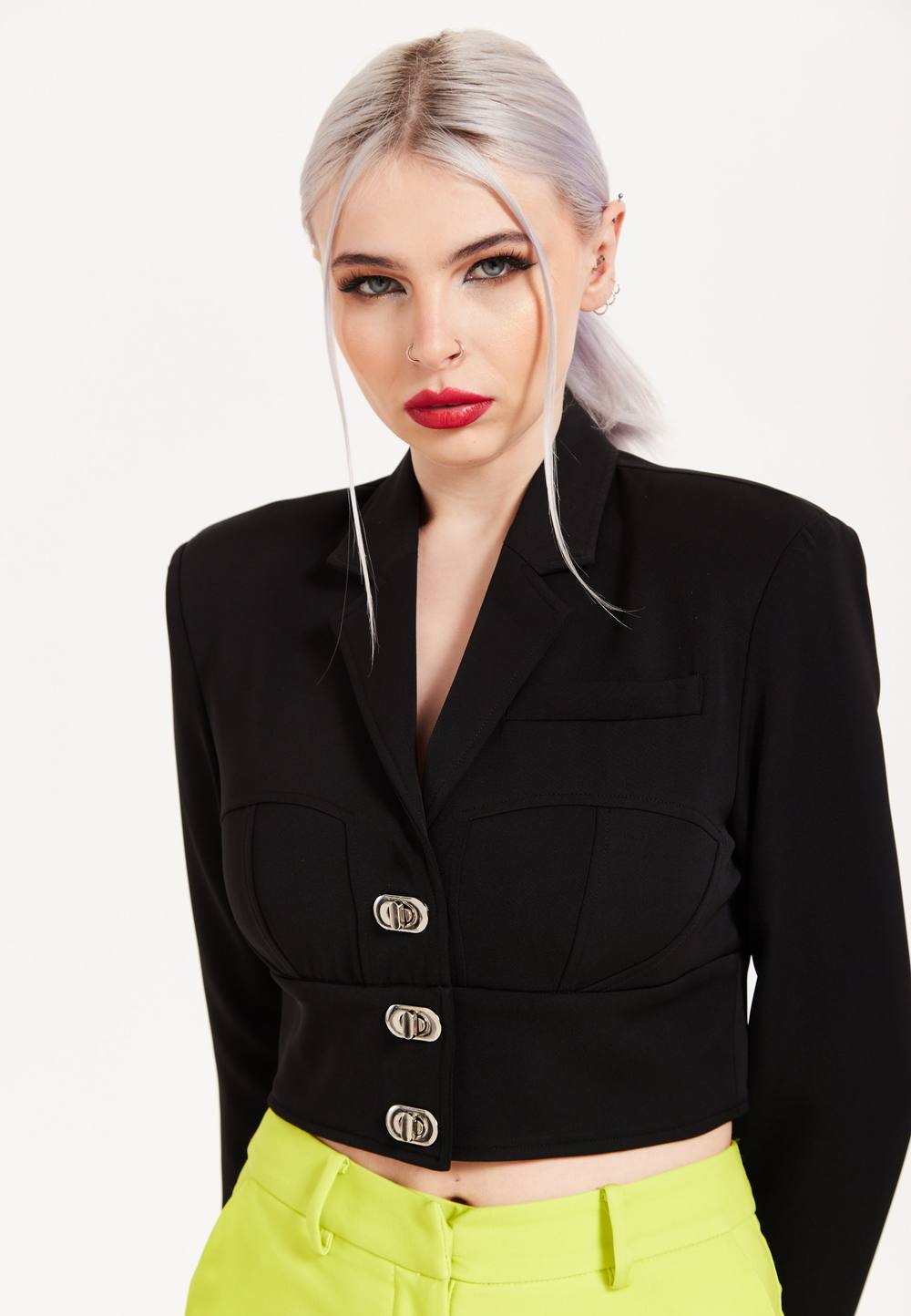 House Of Holland Monochrome Short Lock Jacket Black
