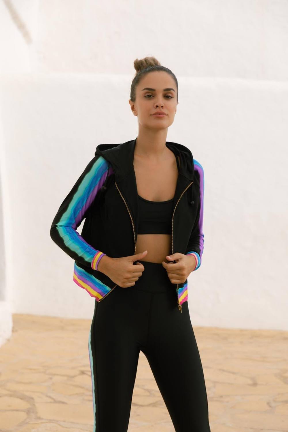 Dancing Leopard Samaya Stripe Print Bomber Jacket Casual Breathable Zip Up Jumper In Black