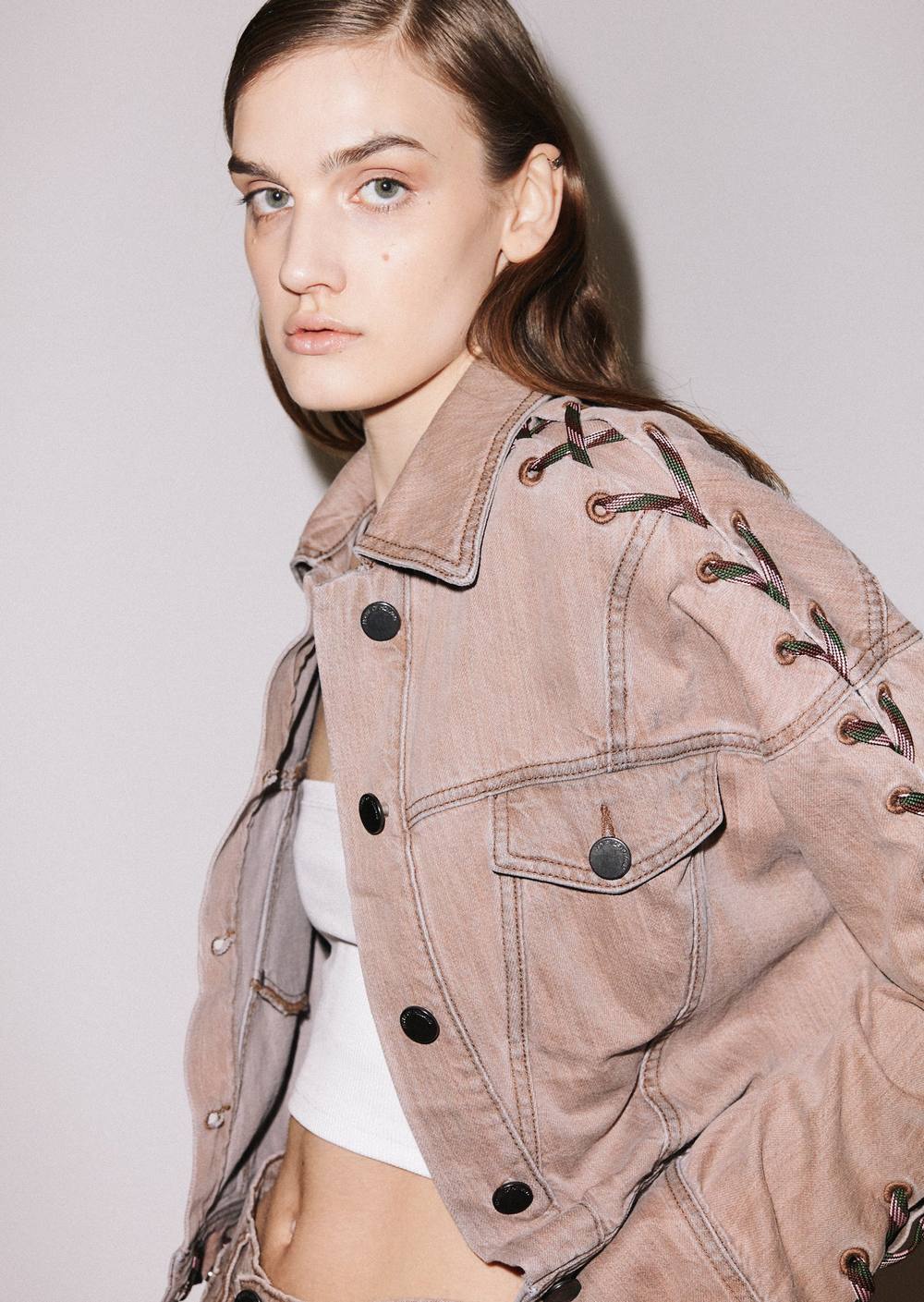 House Of Holland Lace-Up Denim Jacket In Brown