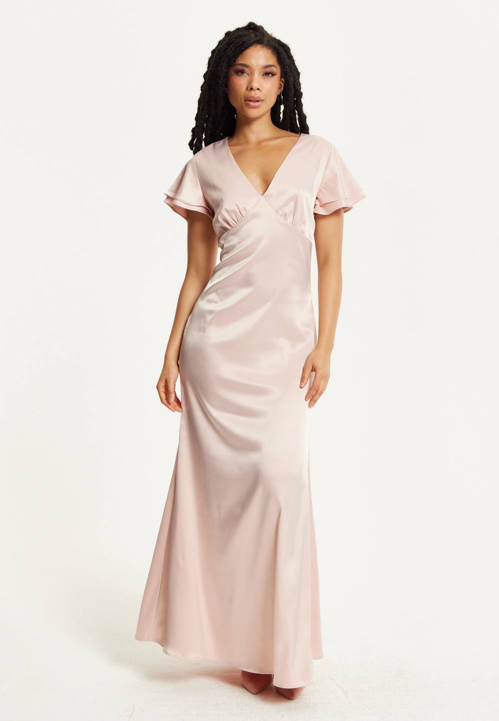 Liquorish Short Sleeve Light Pink Maxi Dress In Nude