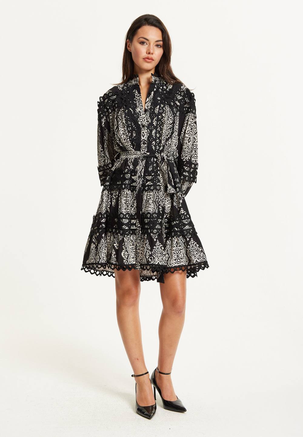Liquorish Black Embroidered Lace Mini Dress