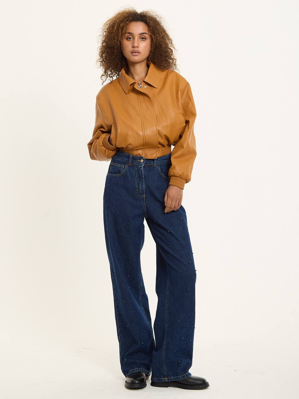 House Of Holland Camel Faux Leather Bomber Jacket