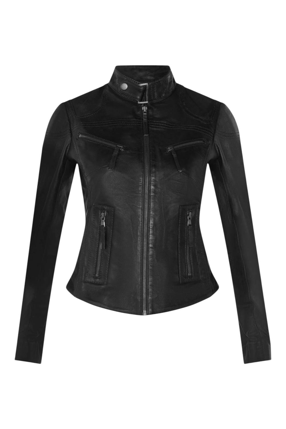 Infinity Leather Slim-Fit Leather Biker Jacket-Maldon In Jet Black