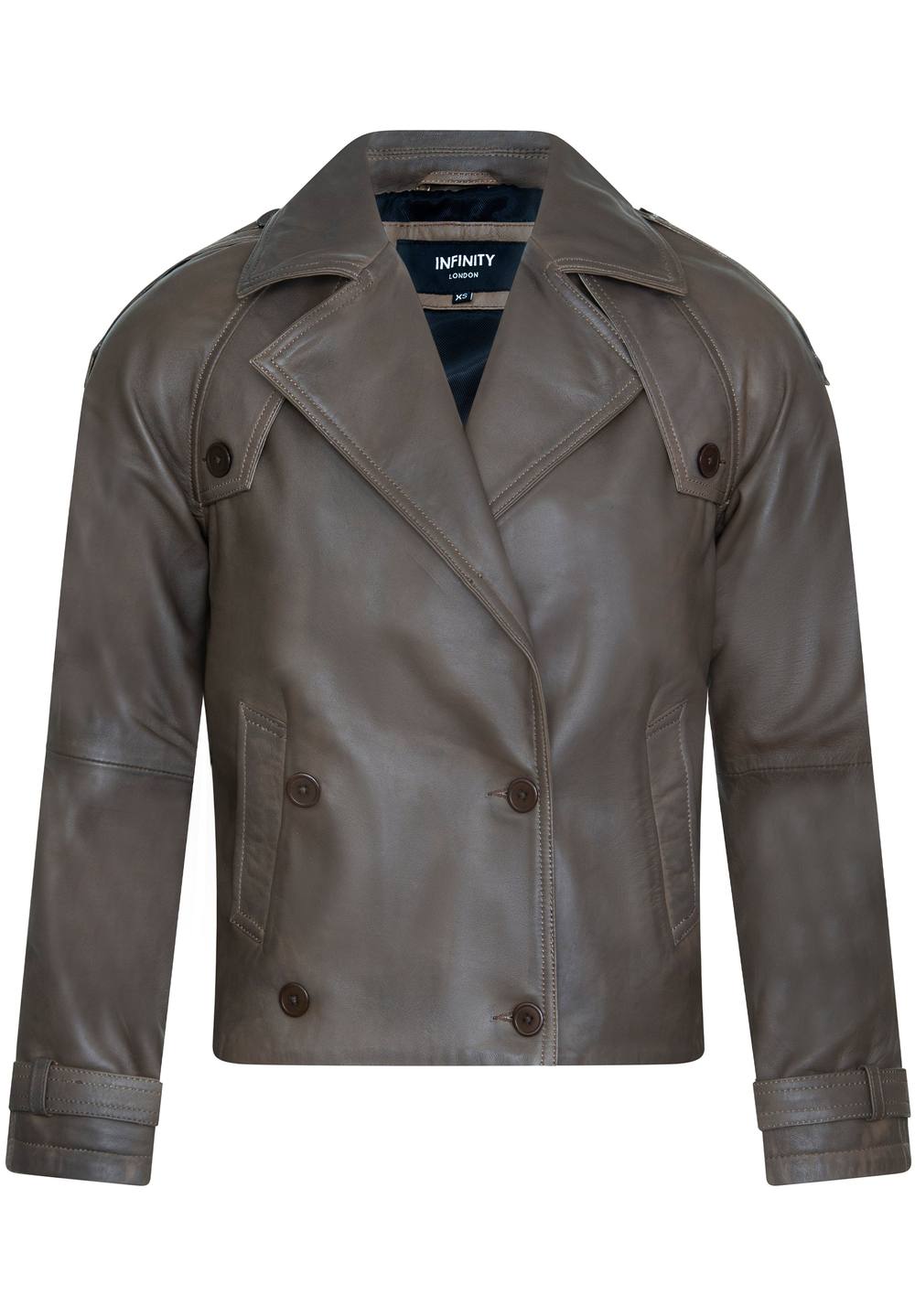 Infinity Leather Cropped Oversized Trench Leather Jacket - Canberra In Brown