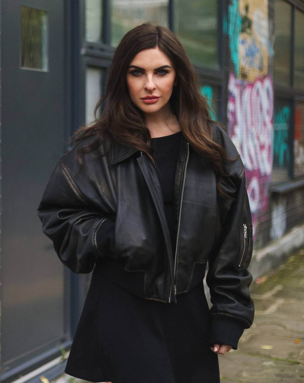 Infinity Leather Oversized Leather Ma- Bomber Jacket - Warrington In True Black