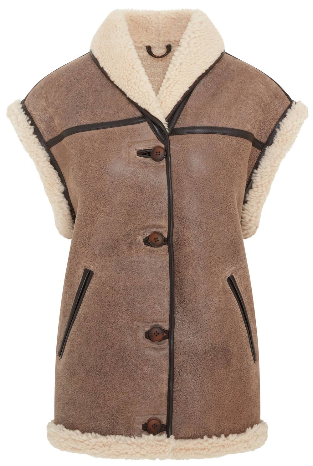 Infinity Leather Aviator Shearling Leather Gilet - Chevak In Brown