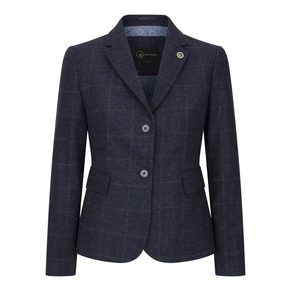 Infinity Leather Women's Tailored Fit Tweed Formal Blazer In Blue