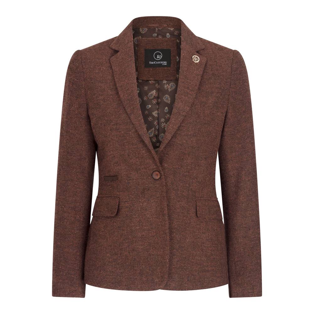 Infinity Leather Women's Herringbone Wool Tweed Check Blazer In Brown