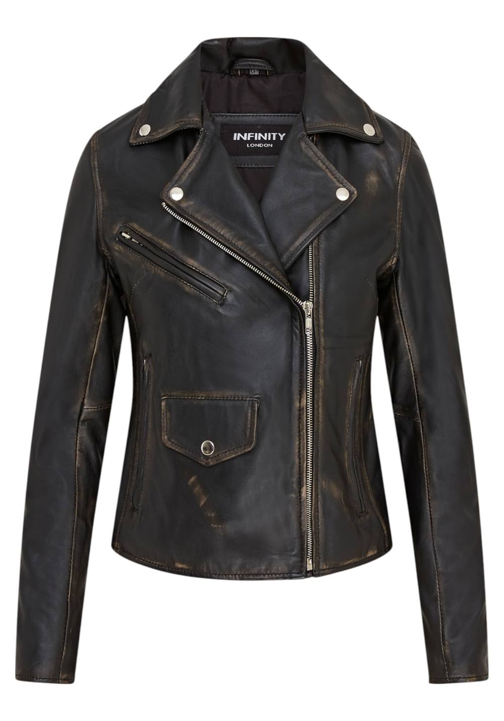 Infinity Leather Classic Brando Biker Leather Jacket - Broome In True Black