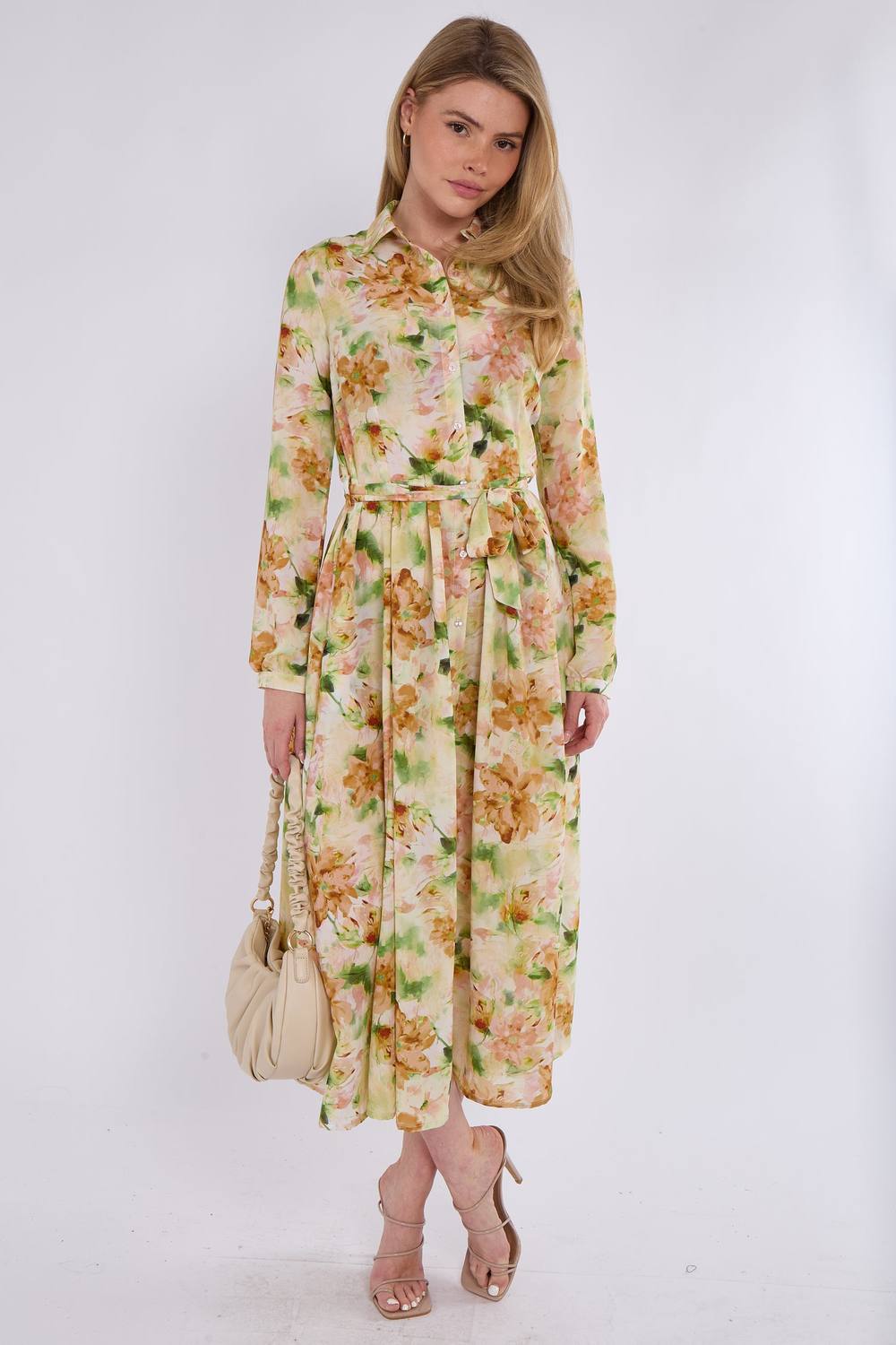 Love Sunshine Sunshine Bloom Printed Midaxi Shirt Dress In Yellow