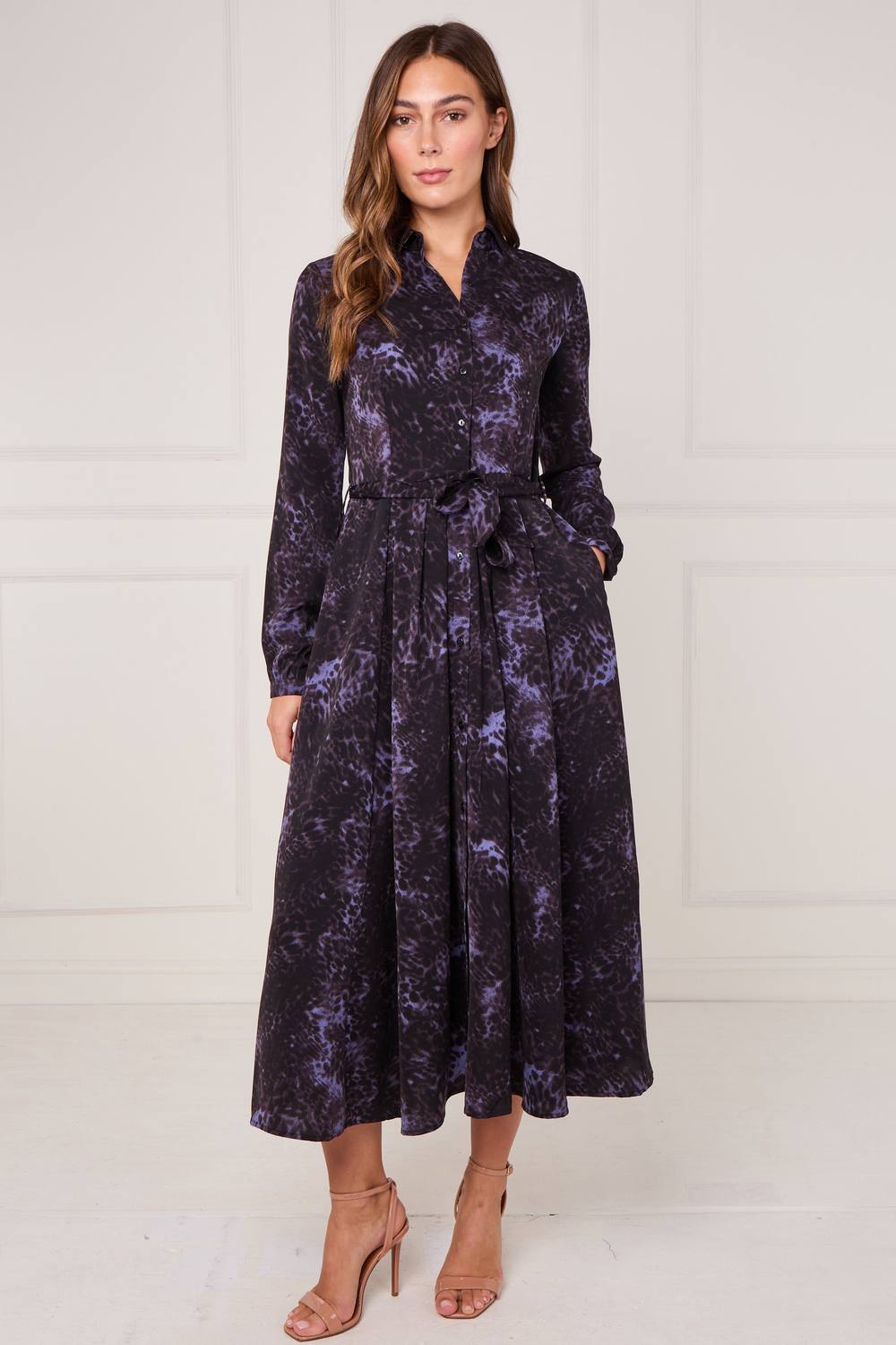 Love Sunshine Black Violet Leopard Print Midaxi Shirt Dress