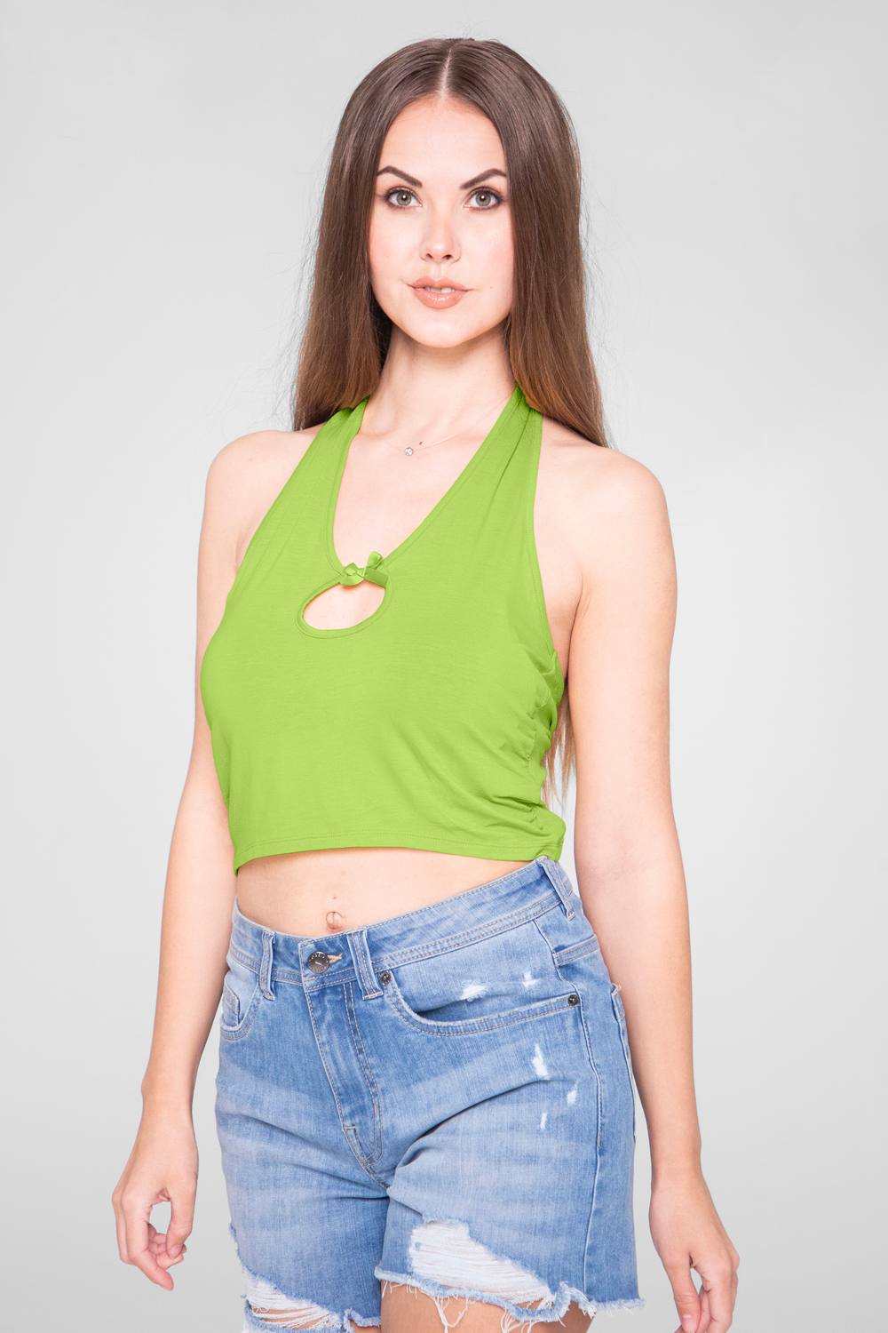 Enorsia Halter Neck Crop Tank Top In Green