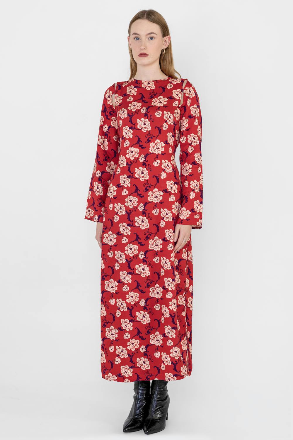 Enorsia Floral Maxi Dress In Red