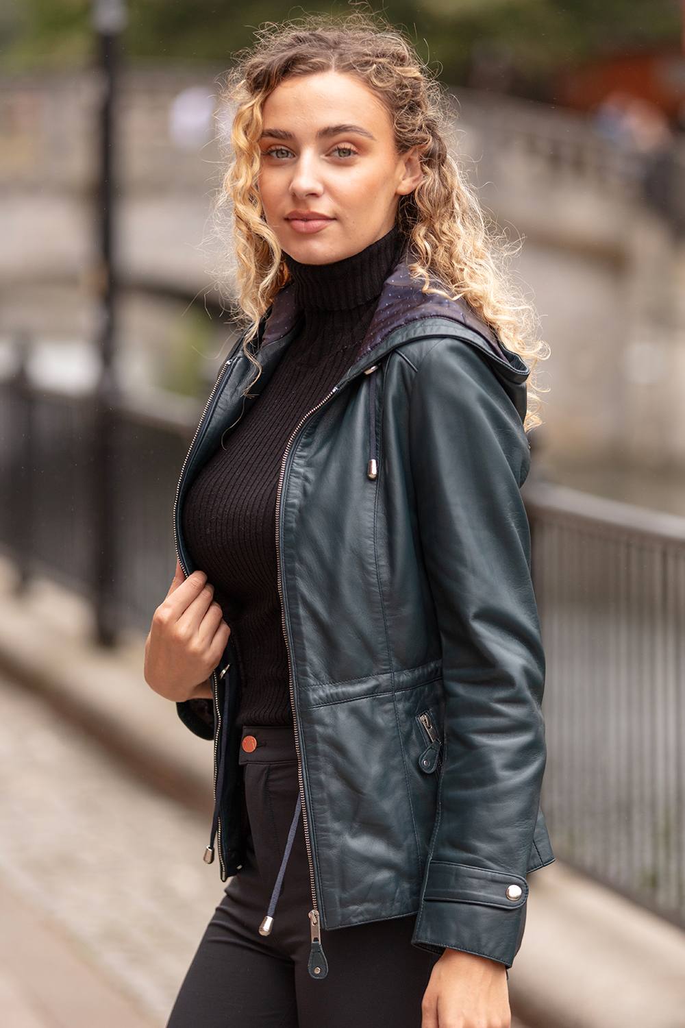Ashwood Leather 'anne' Leather Jacket With Adjustable Waist String In Navy