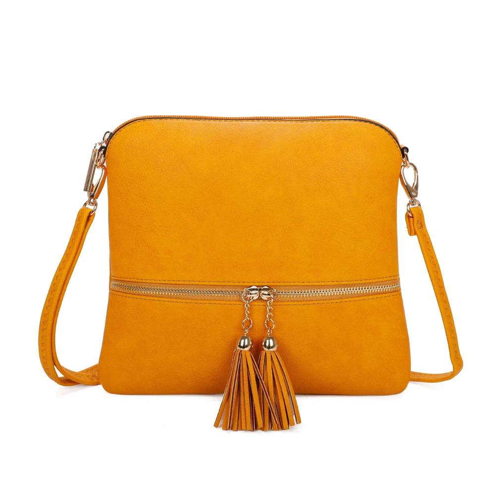 Kitise Small Flat Tassel Accent Front Pocket Crossbody Handbag In Yellow