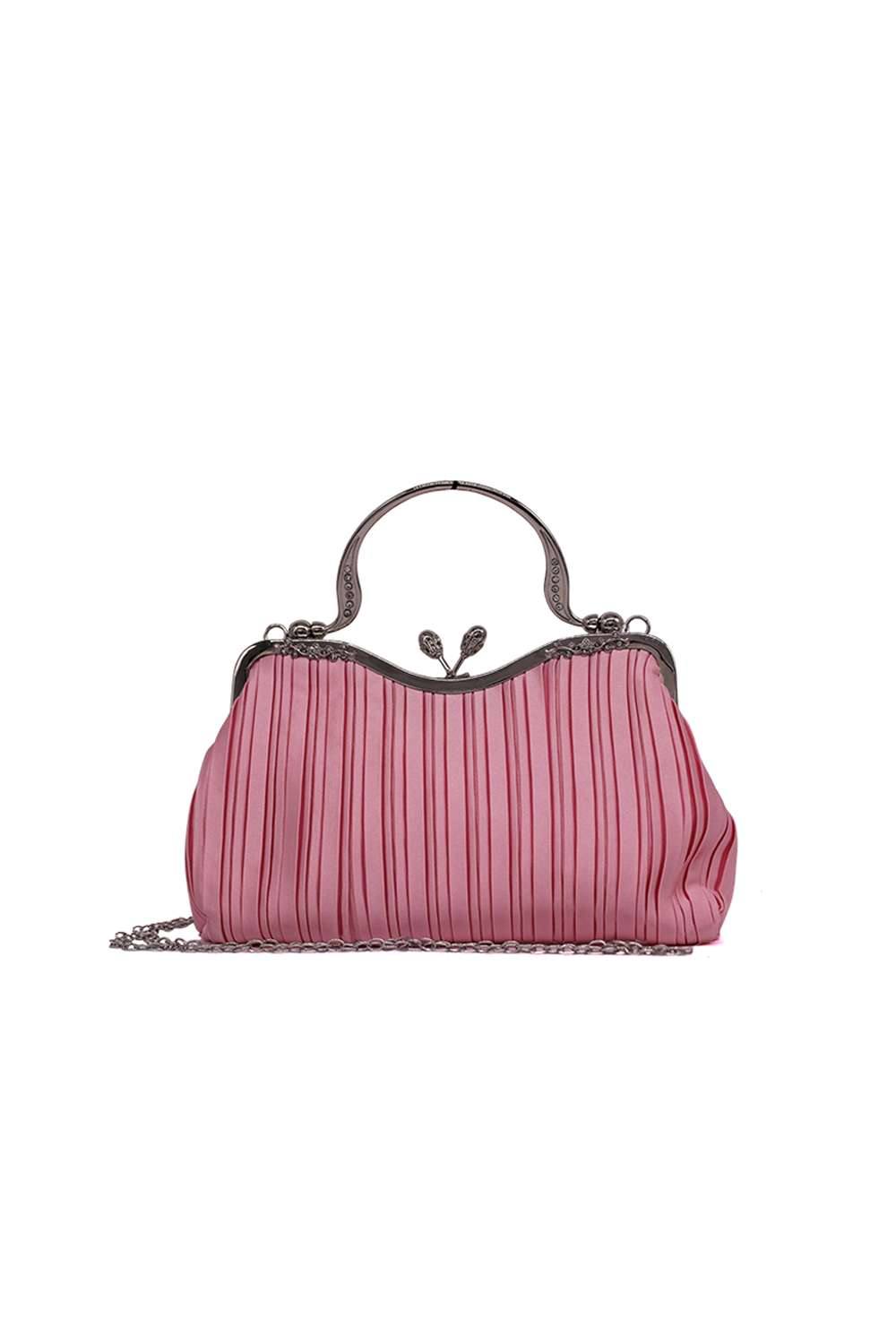Kitise Floral Handle Pleated Satin Evening Clutch Bag In Pink