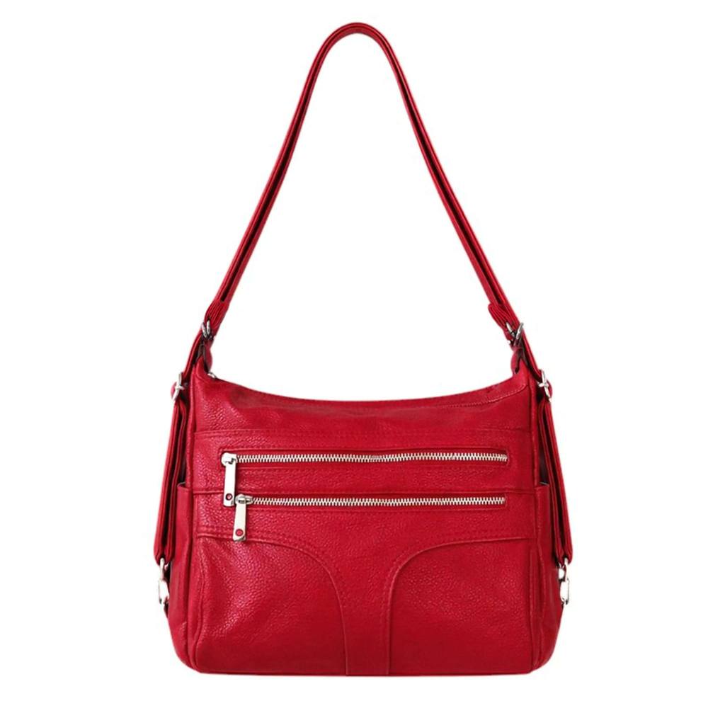 Kitise Multi Zipper Multi Section Zip Pockets Shoulder Crossbody Handbag In Red
