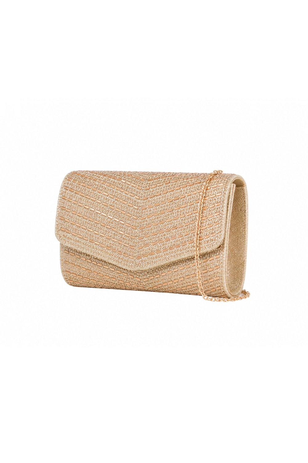 Kitise Shiny Rhinestone V Shape Envelope Clutch Evening Bag In Gold