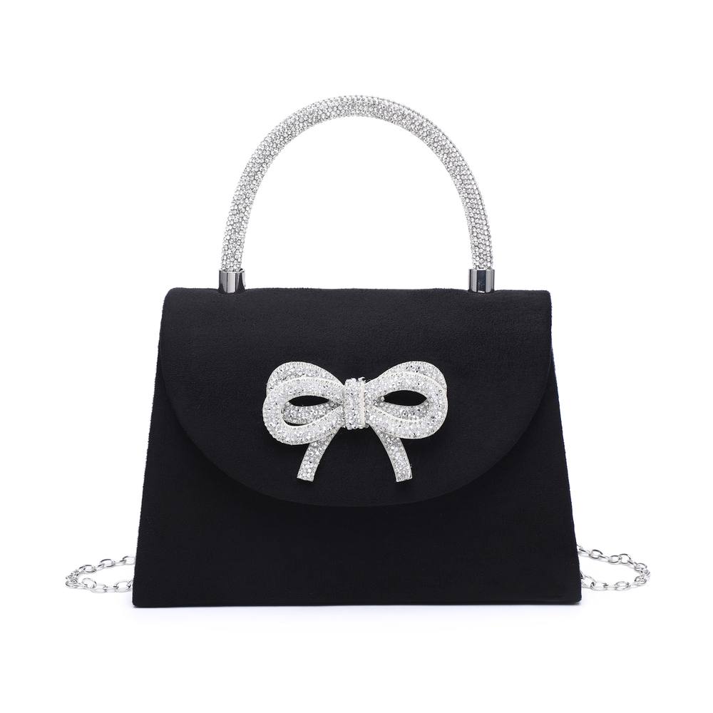 Jfy Tie Diamante Embedded Top Handle Suede Clutch Bag In Black